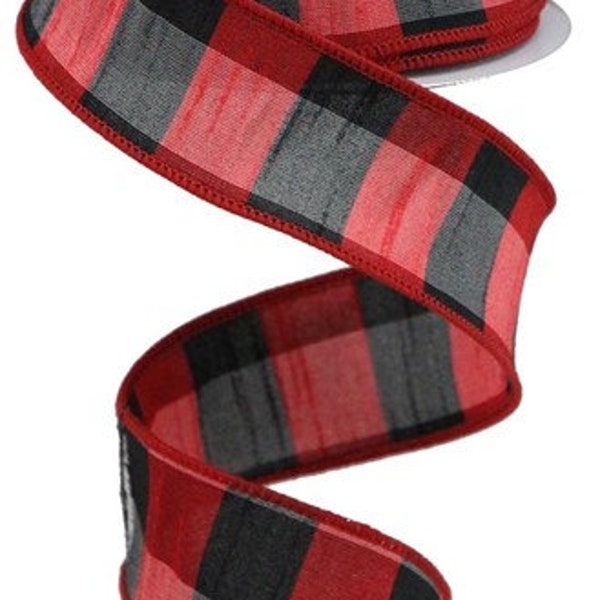 Plaid Faux Dupioni  Wired Ribbon By the Roll 1.5" x 10 Yards RGA1861MA