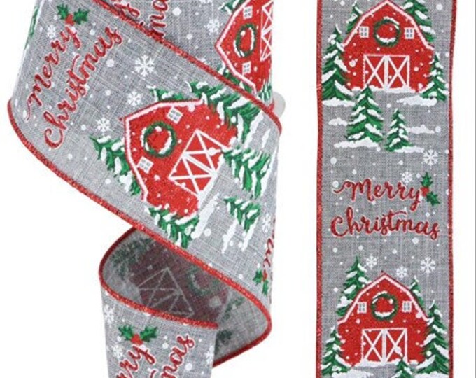 Barn Ribbon Christmas Barn Wired Ribbon by the Roll 2.5
