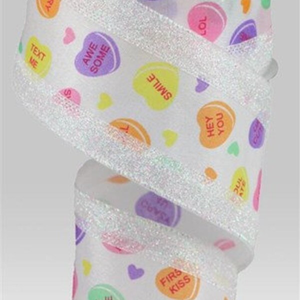 Valentine Conversation Hearts  Wired Ribbon By the Roll 2.5" x 10 Yards RG0822627