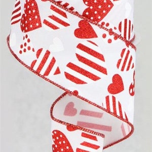 Glitter Valentine Hearts  Wired Ribbon By the Roll 2.5" x 10 Yards RGC183927