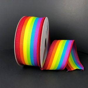 Wired Rainbow Ribbon, Rainbow Stripe Ribbon, Rainbow Ribbon for Wreaths and  Bows, 2.5 X 10 YARD ROLL 