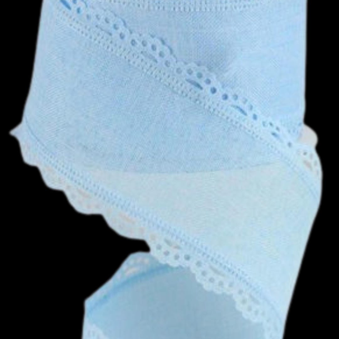 Light Blue Lace Wired Ribbon by the Roll 1.5