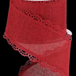 Cinta con alambre y ribete de encaje color burdeos, disponible por rollo de 6,35 cm x 9,14 m (2,5" x 10 yardas) RGC130305