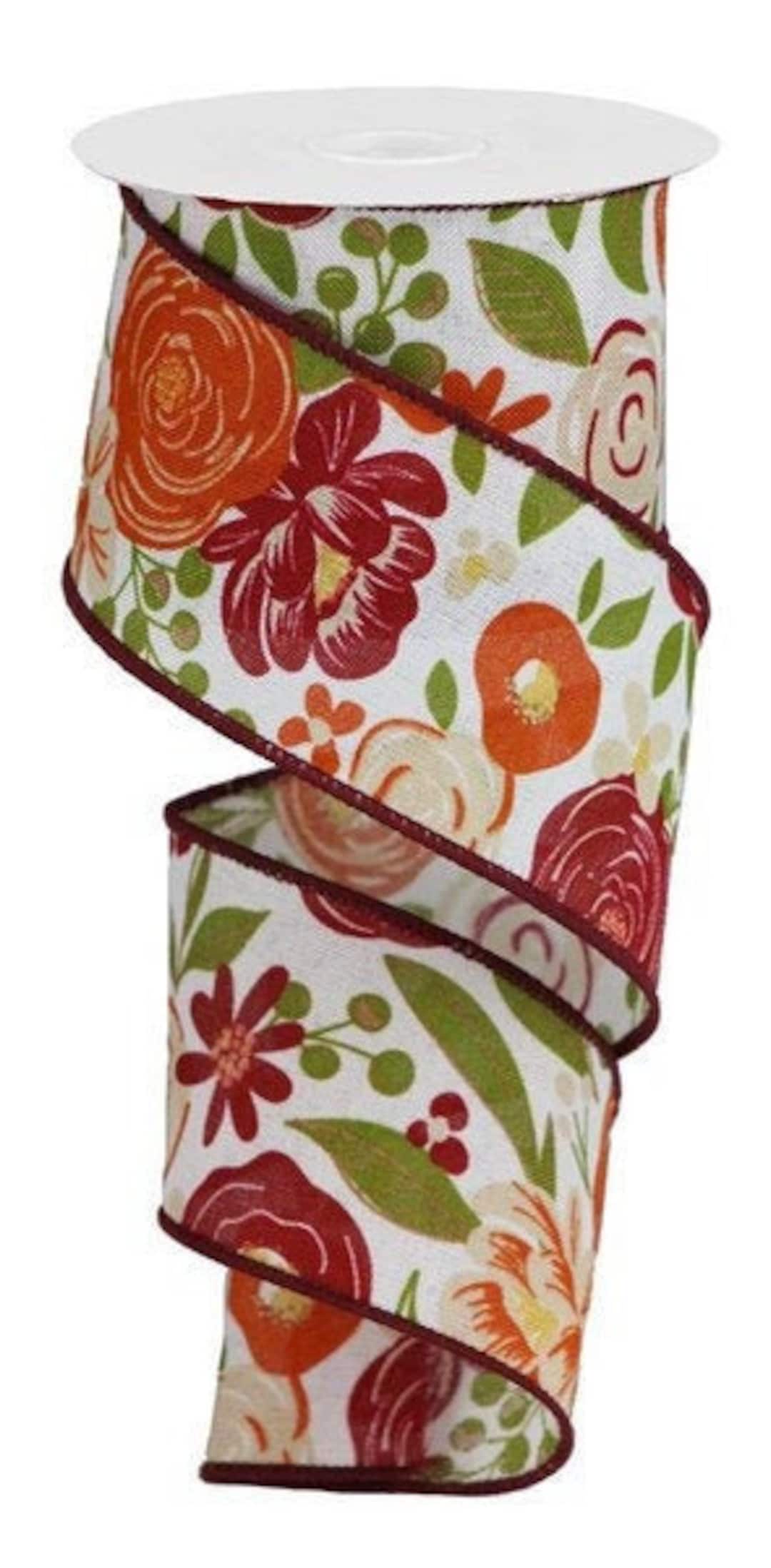 Floral Wired Ribbon by the Roll 2.5 X 10 Yards RGA1682MY Etsy