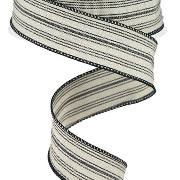 Ticking Stripe  Wired Ribbon By the Roll 1.5" x 10 Yards RGA187502