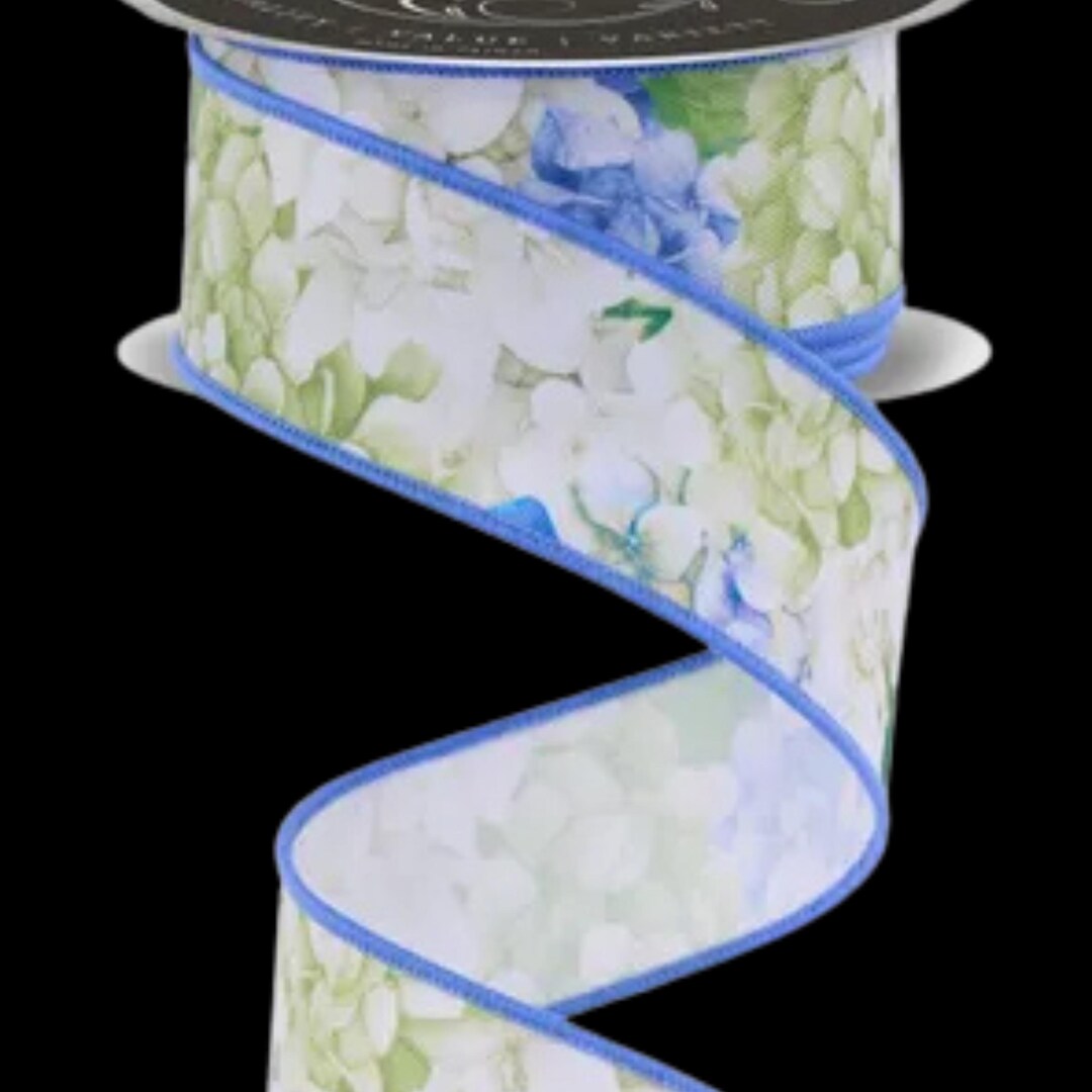 Flower Streaming Ribbon Hydrangea Spring Floral Wired Ribbon by the Roll 1.5