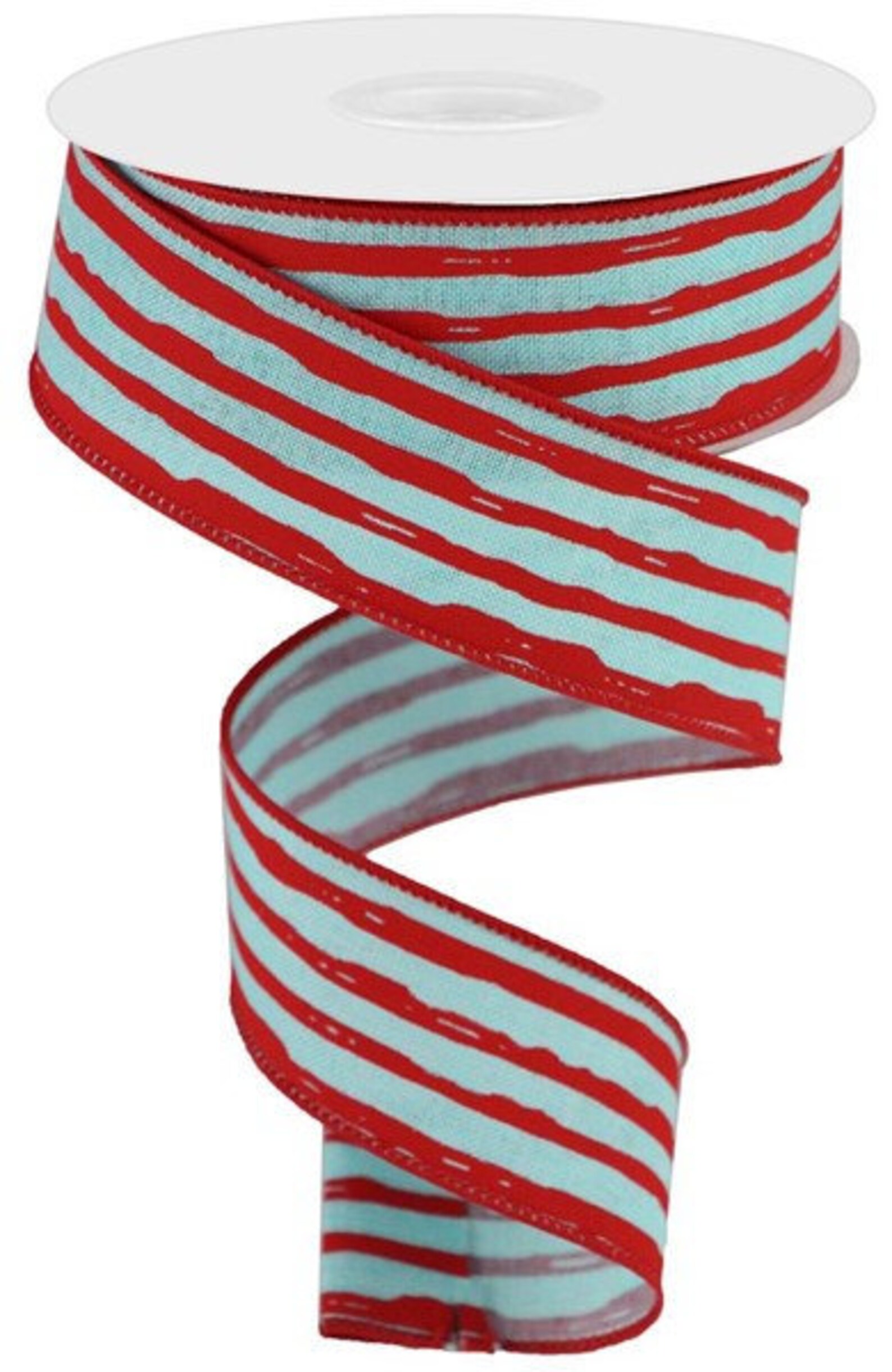 Ice blue red stripe wired ribbon by the roll 1 5 x 10 etsy