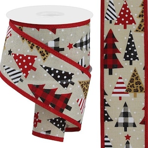 Patterned Christmas Trees  Wired Ribbon By the Roll 2.5&quot; x 10 Yards RGA8303C2