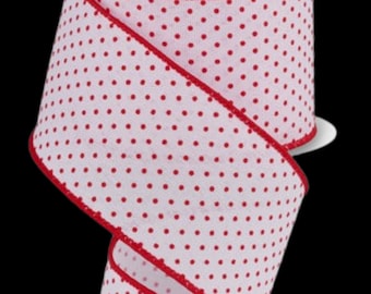 Red White Swiss Polka Dots Dots  Wired Ribbon By the Roll 2.5&quot; x 10 Yards RGC115727