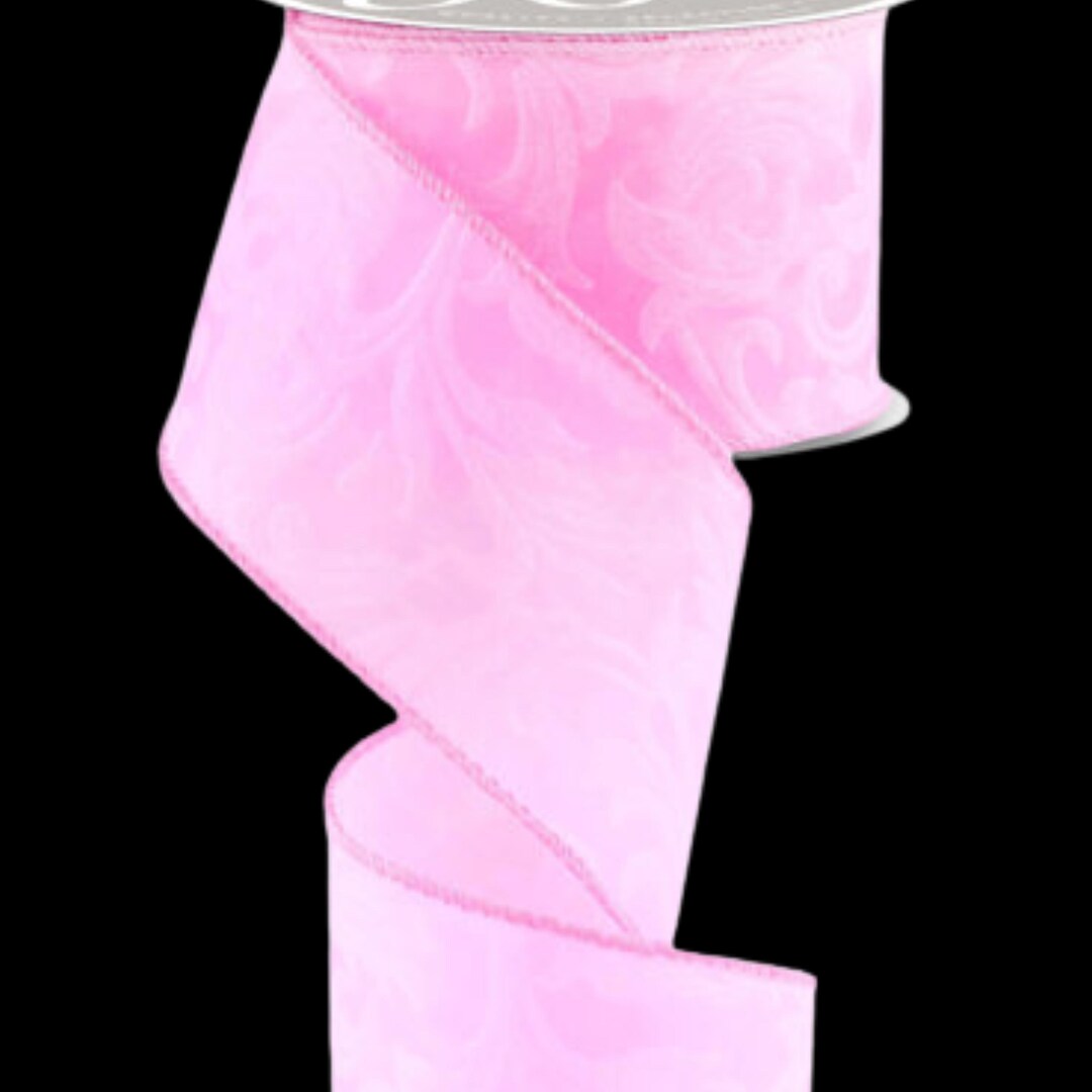 Light Pink Floral Leaf Wired Ribbon by the Roll 2.5