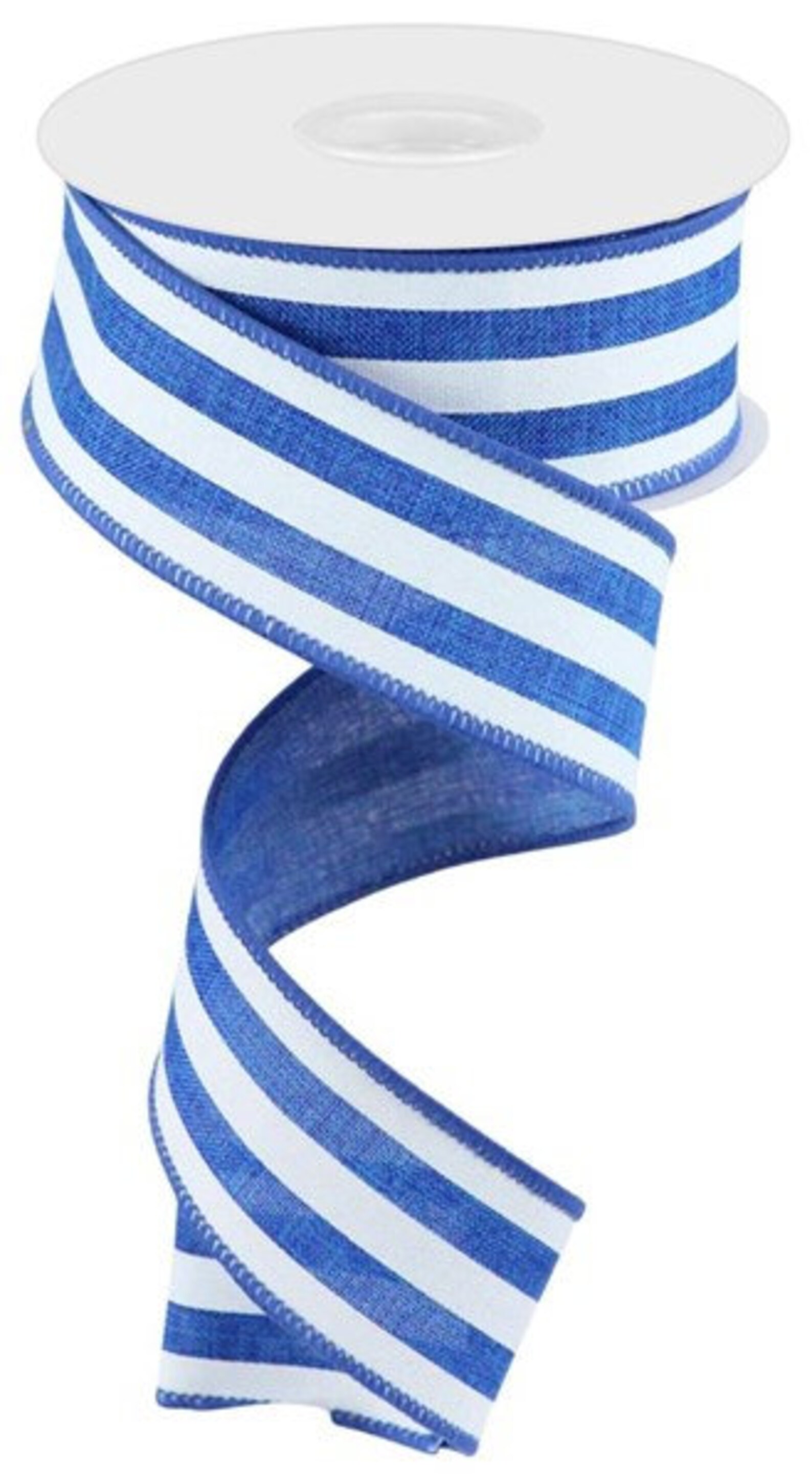 Royal Blue Stripe Wired Ribbon by the Roll 1.5