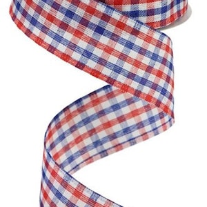 Red White Blue Gingham Patriotic  Wired Ribbon By the Roll 1.5" x 10 Yards RGA1102A1