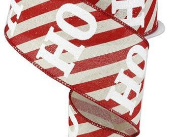 Christmas Wired Ribbon By the Roll for Wreaths or Bows Ho Ho Ho 2.5" x 10 YARD ROLL