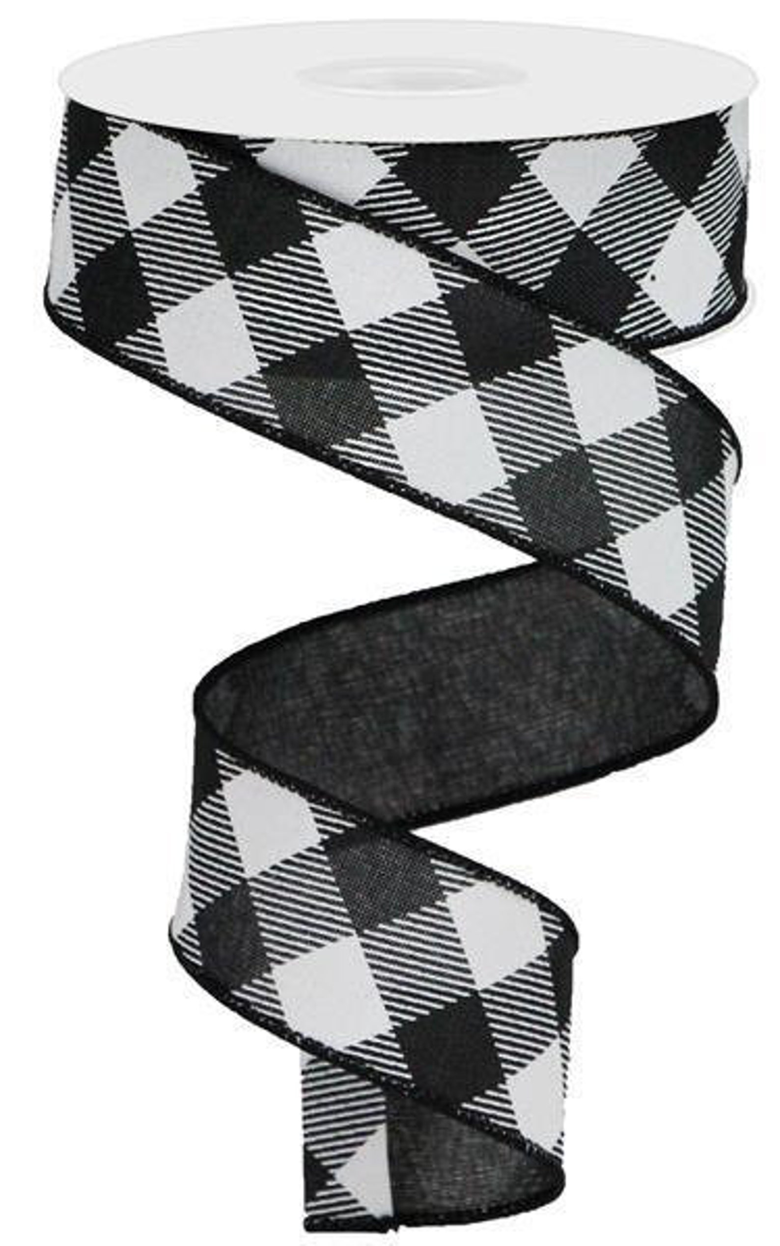 Black White Buffalo Plaid Wired Ribbon By the Roll 1.5 x | Etsy