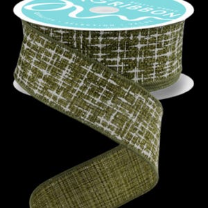 Moss Green Ivory Knit Look Texture Wired Ribbon by the roll 1.5&quot; x 10 yards RGF169252