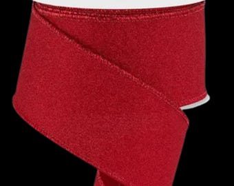 Red Christmas Wired Ribbon Glitter by the roll 2.5" x 10 yards RGE179024
