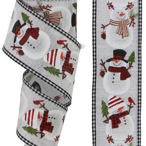 Christmas Chubby Snowman with Stripe  Wired Ribbon By the Roll 2.5&quot; x 10 Yards RGA8713