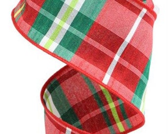 Christmas Plaid Wired Ribbon by the Roll 2.5 Christmas Plaid Wired Ribbon by the Roll 2.5