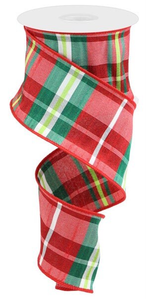 Christmas Plaid Wired Ribbon by the Roll 2.5 Christmas Plaid Wired Ribbon by the Roll 2.5