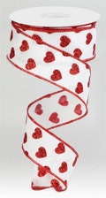 Red White Valentine Heart  Wired Ribbon By the Roll 1.5" x 10 Yards RGA173727