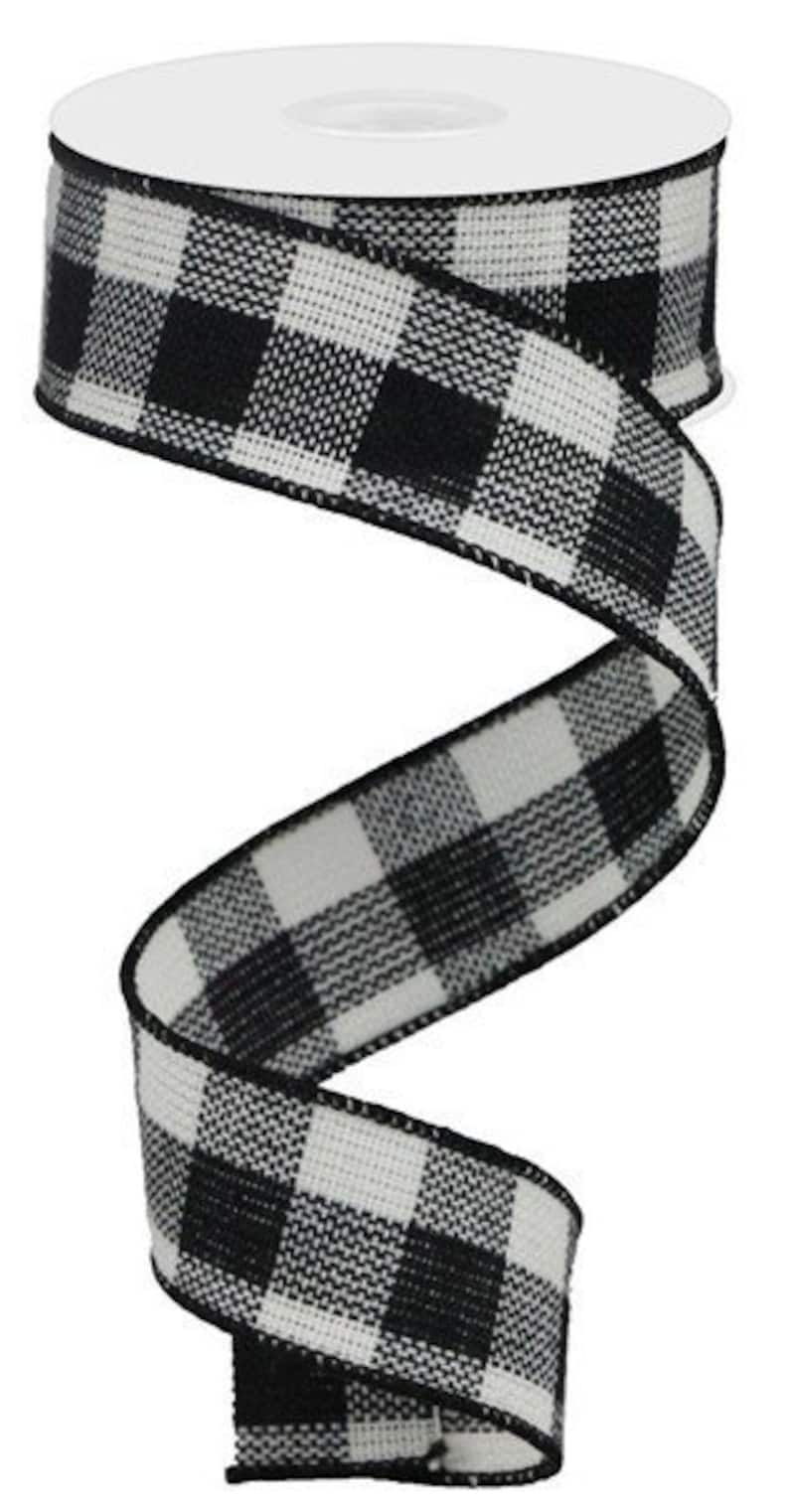 Black White Buffalo Plaid Wired Ribbon By the Roll 1.5 x Etsy