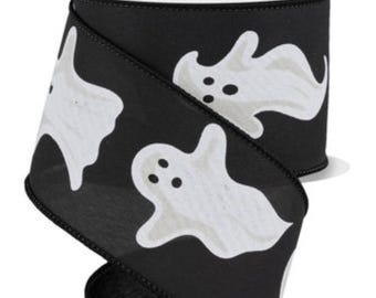 Ghost Halloween Wired Ribbon By the Roll for Wreaths or Bows 2.5" X 10 YARD ROLL RGE193802