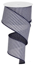 Navy Blue White Stripe Wired Ribbon By the Roll 2.5" x 10 Yards RG178119