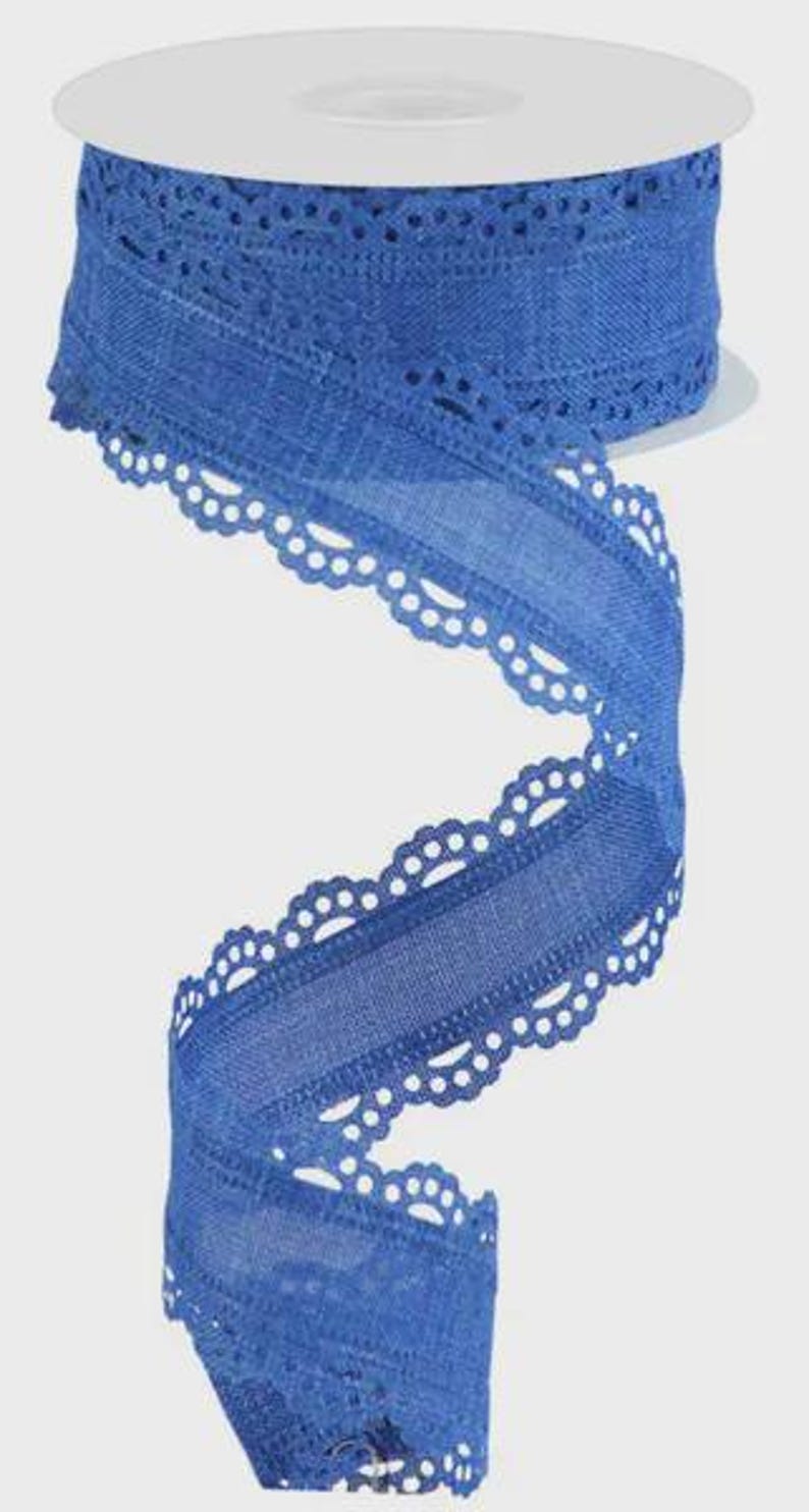 Lace For Ribbon Royal Blue Lace Edge Scalloped Edge Wired Ribbon by the Roll 1.5
