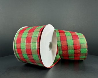Red Green Christmas Plaid  Wired Ribbon By the Roll 2.5" x 10 Yards 76325-40-15