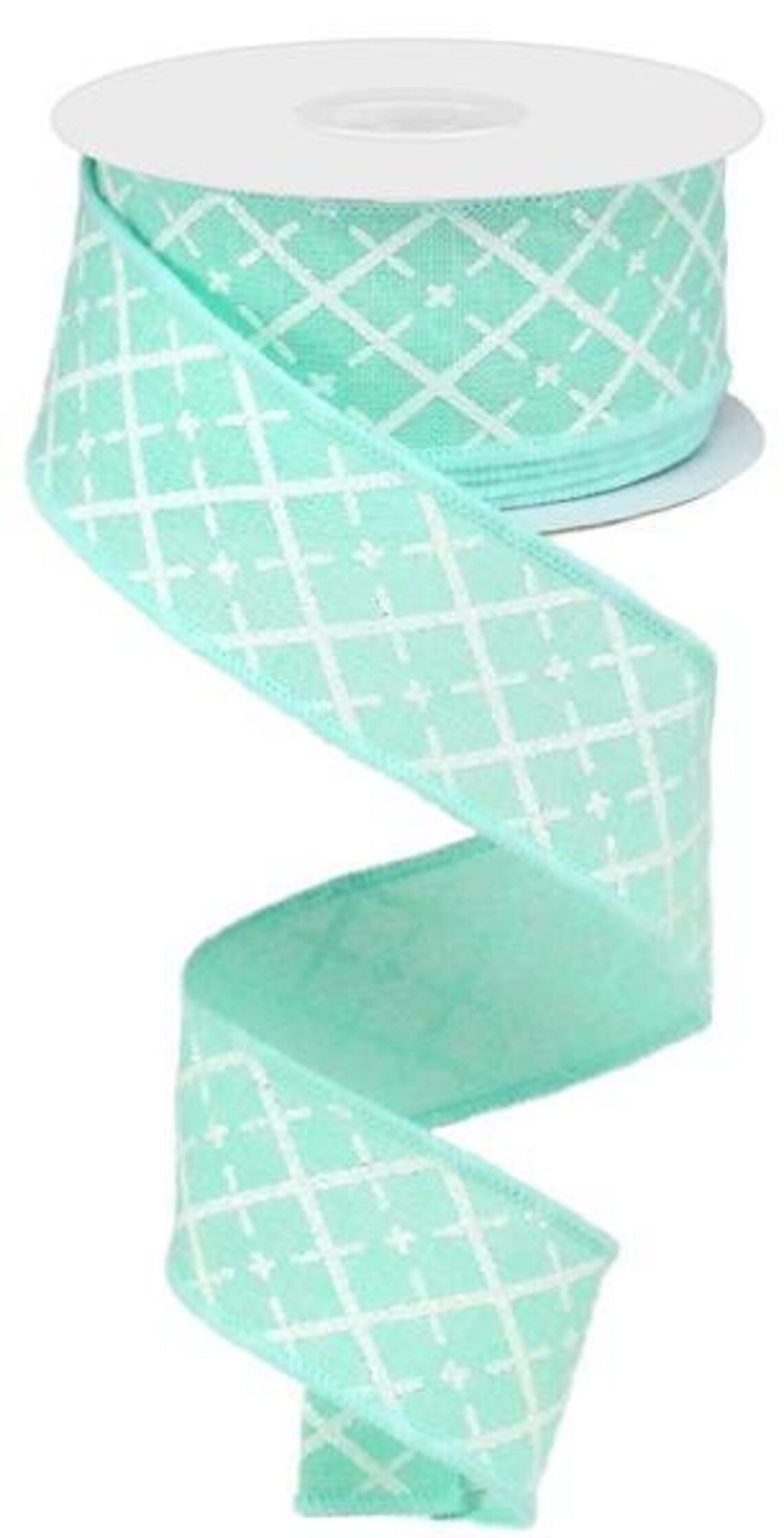 Aqua Blue Wired Ribbon By the Roll 1.5 Canvas White Etsy