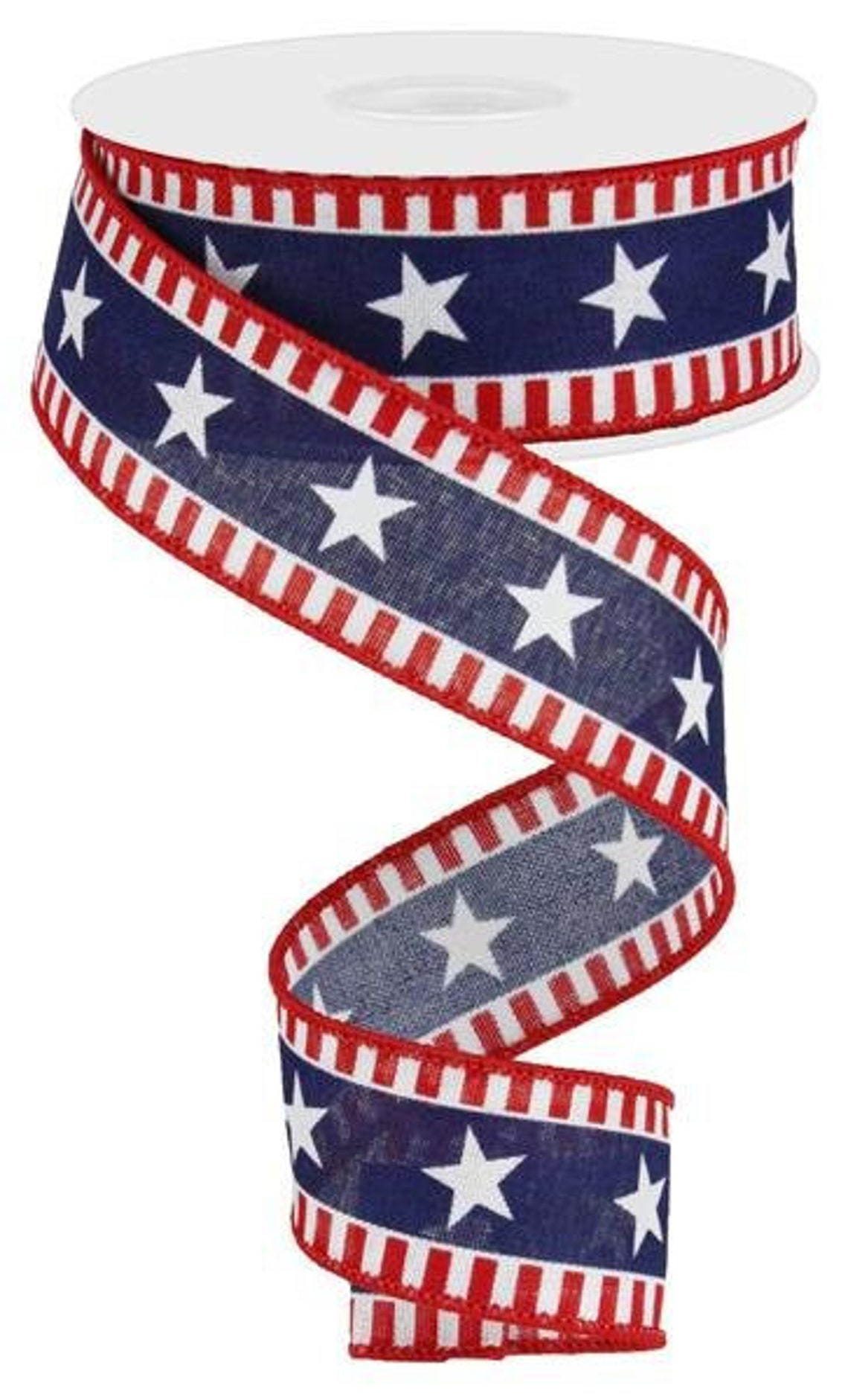 Patriotic Wired Ribbon By the Roll 1.5 Canvas Red Navy Etsy