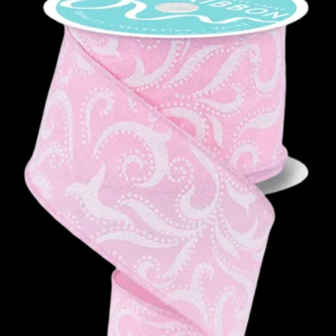 Pink Swirl Ribbons Valentine's Ribbon Pink White Glitter Swirls Wired Ribbon by the Roll 2 ...