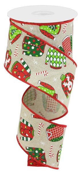 Double Side Ribbon Holiday Car Sweater Print 2 Widths 