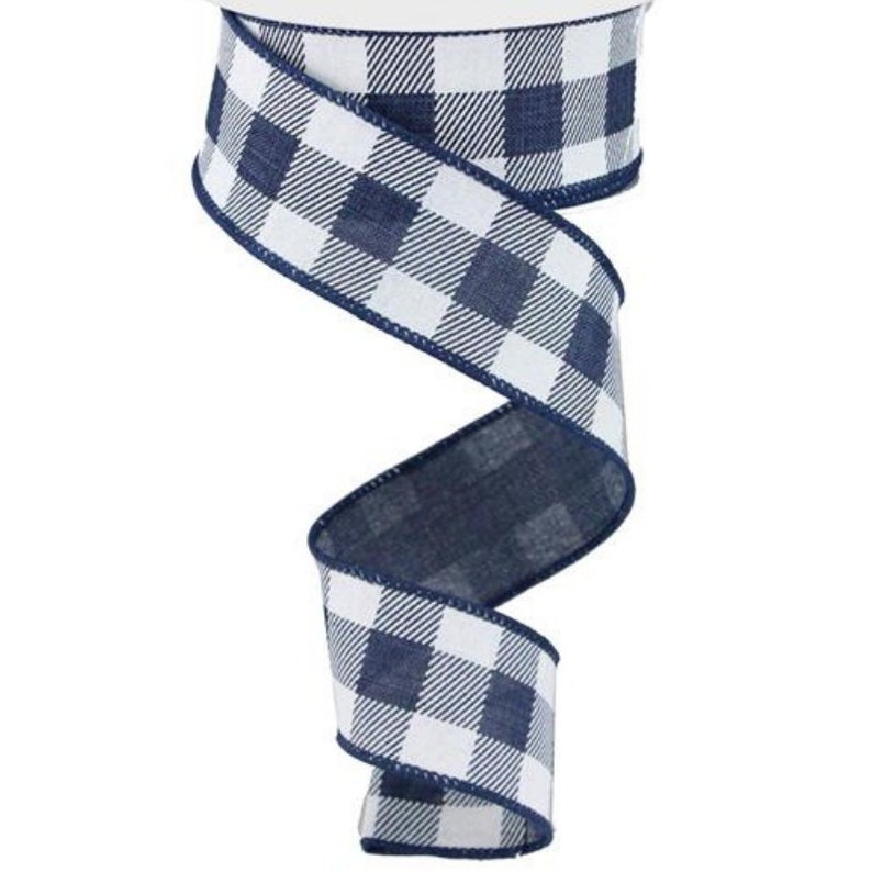 Navy Blue Buffalo Plaid Wired Ribbon By the Roll 1.5 x Etsy