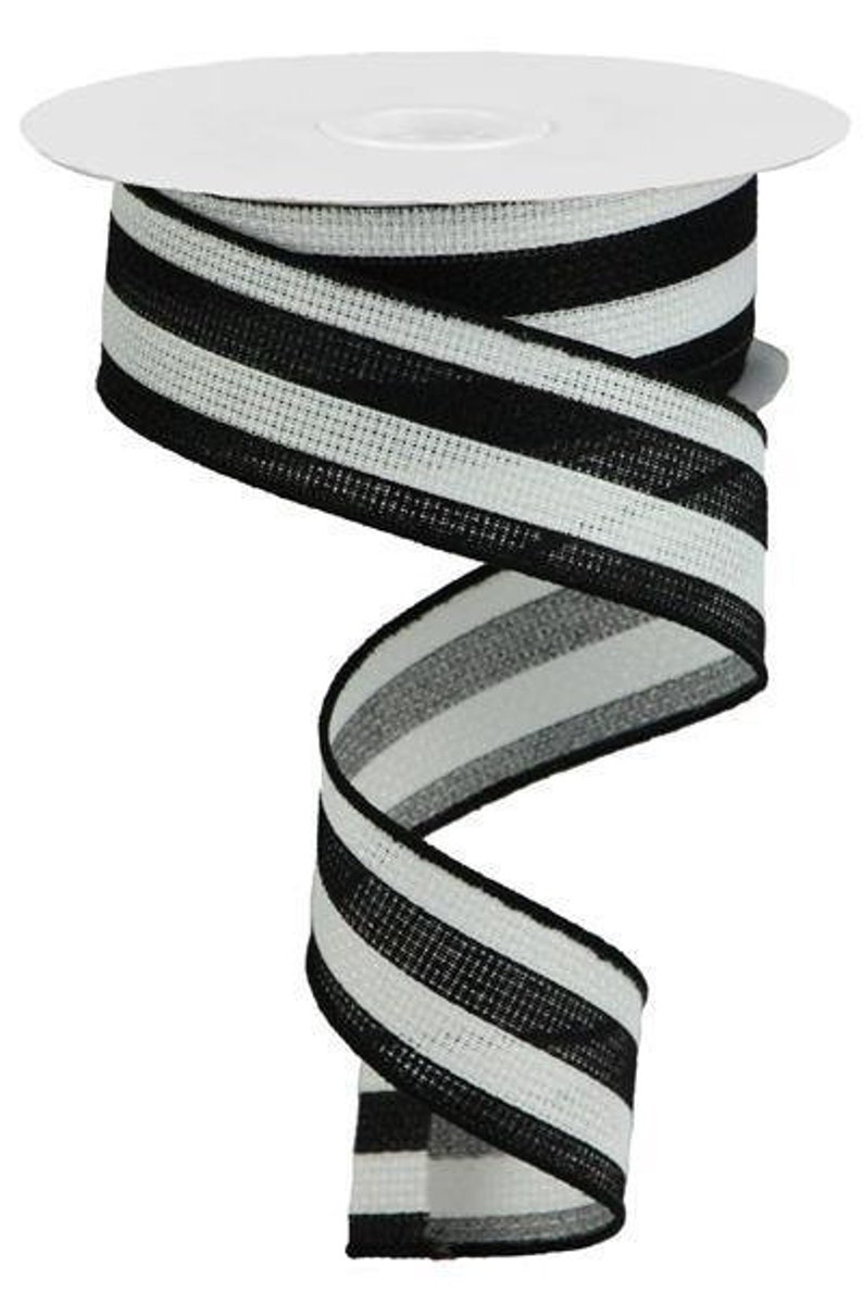 Black White Stripe Wired Ribbon by the Roll 1.5 X 10 Etsy