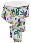 Mardi Gras Glitter Pattern  Wired Ribbon By the Roll 1.5" x 10 Yards RGE124327