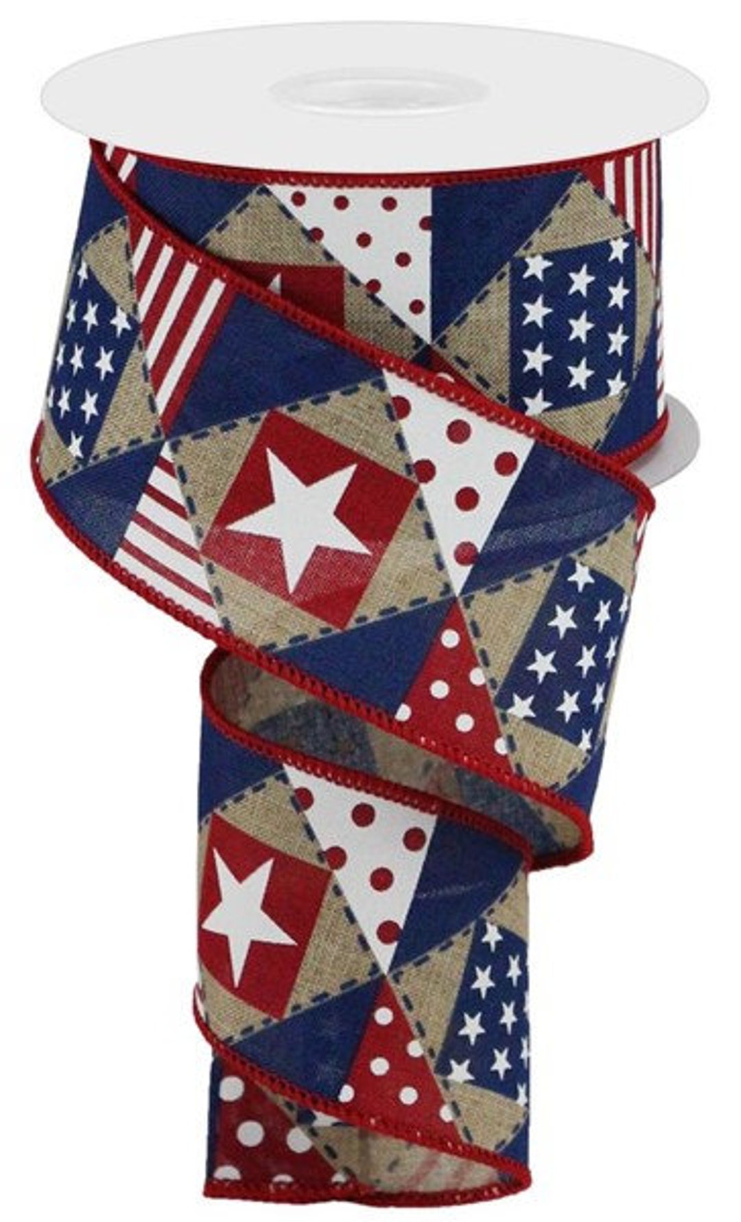 Patriotic Patchwork Wired Ribbon by the Roll 2.5