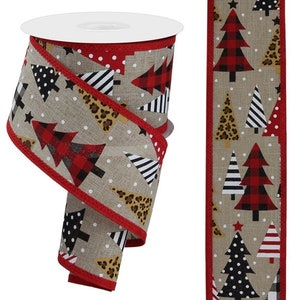 Patterned Christmas Trees  Wired Ribbon By the Roll 2.5&quot; x 10 Yards RGA830318