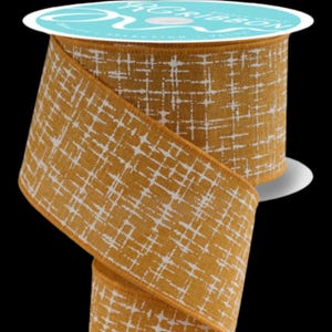 Mustard Yellow Ivory Knit Look Texture Wired Ribbon by the roll 2.5&quot; x 10 yards RGF1690F4