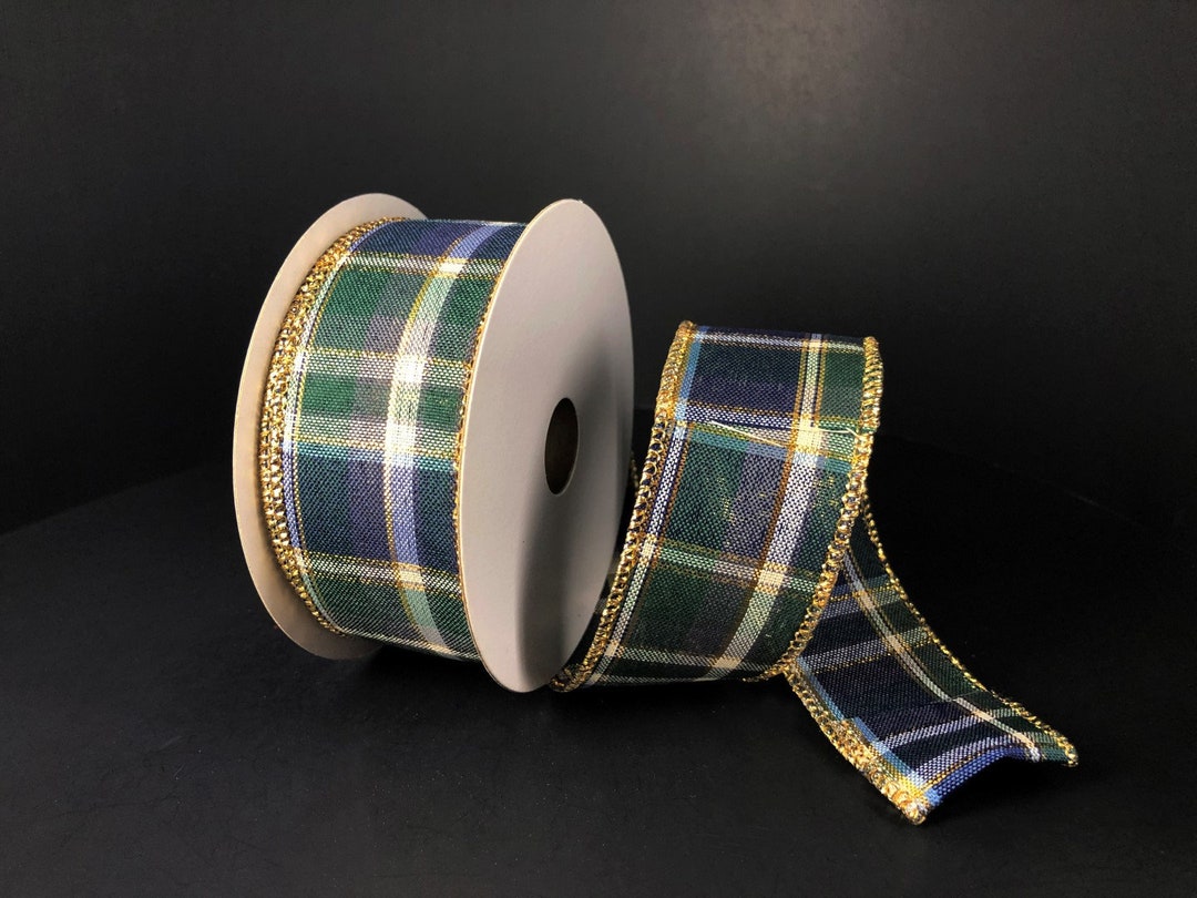 Navy Gold Christmas Wired Ribbon by the Roll 1.5 X 10 Yards 720320917 Etsy