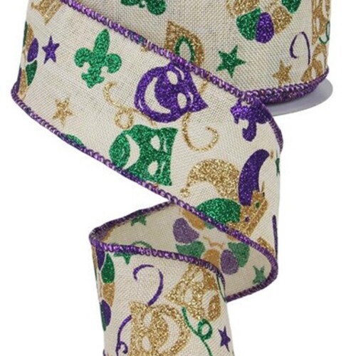Cinta de alambre con diseño de purpurina de Mardi Gras (rollo, 3,8 cm x 9,5 m) RGE1243C2