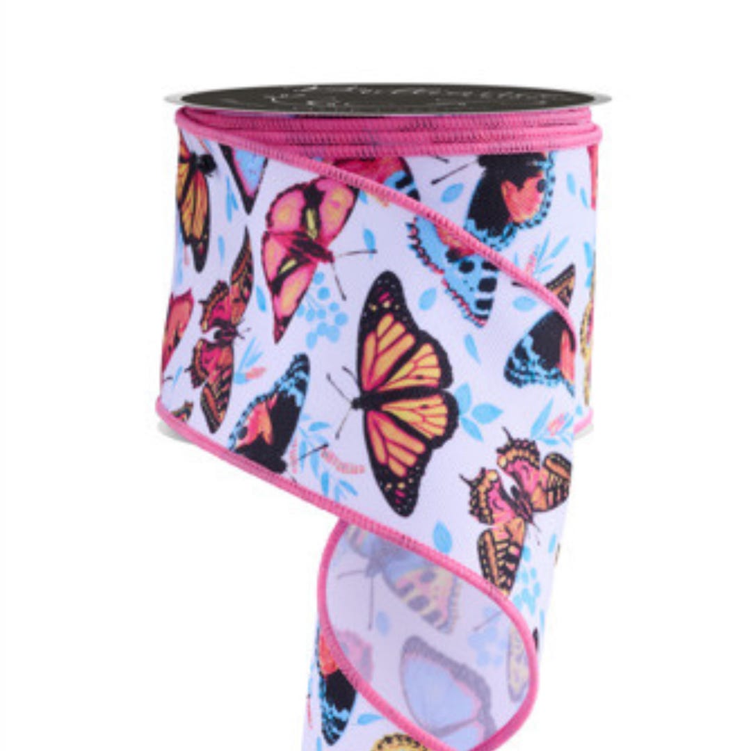 Pink Butterfly Wired Ribbon 2.5