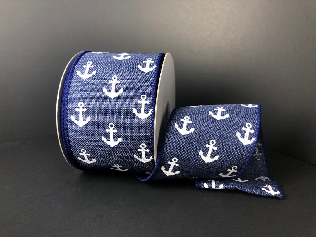 Blue Navy & Gold Edge Wired Craft Ribbon 2.5 x 27 Yards