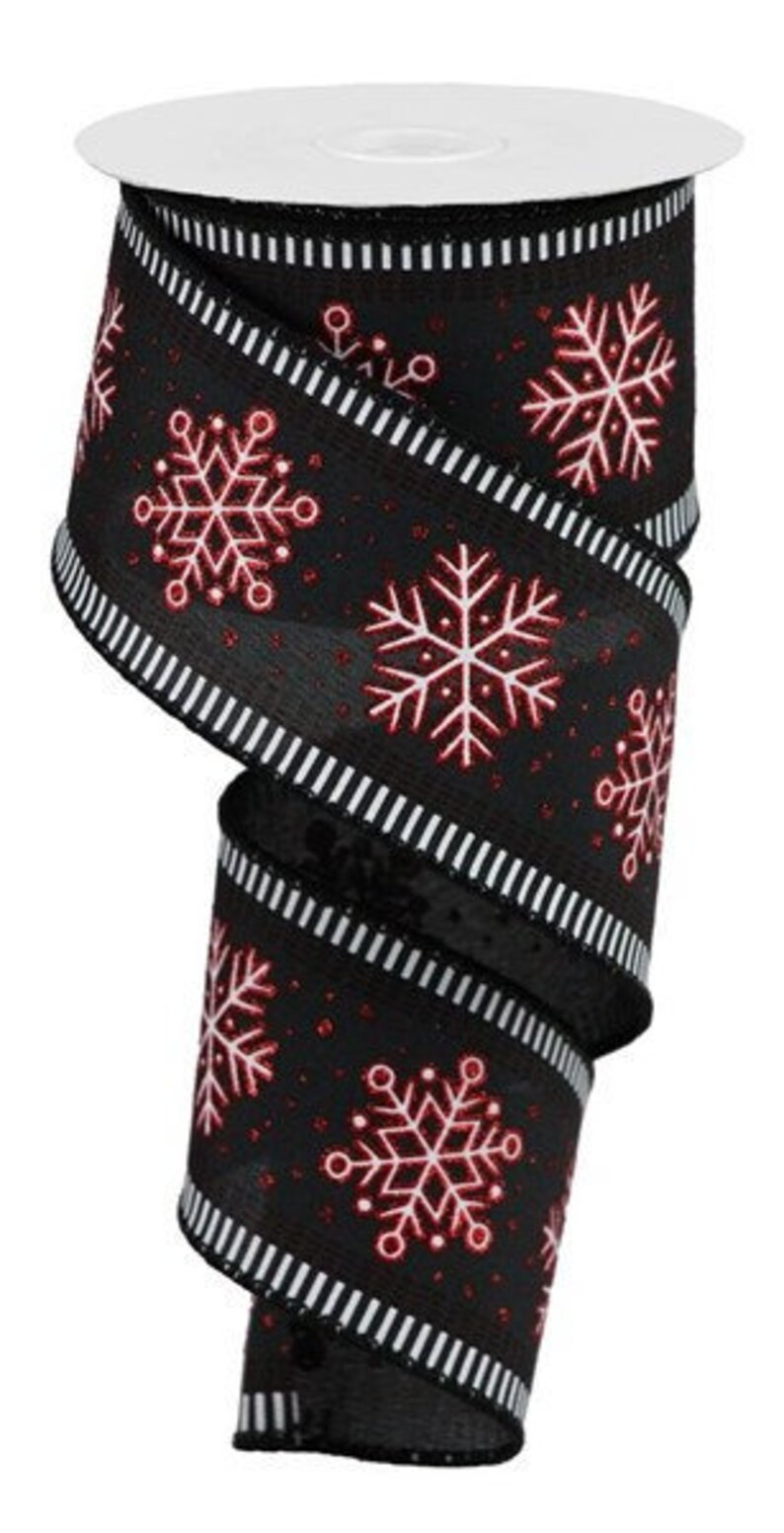Red Black Snowflake Christmas Wired Ribbon By the Roll 2.5 X 10 YARD ROLL