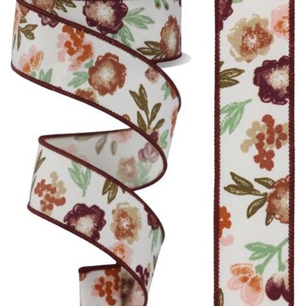 Fall Floral  Wired Ribbon By the Roll 1.5" x 10 Yards RGE1757TX
