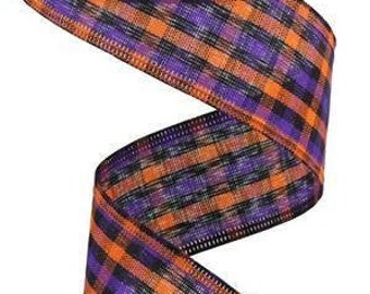 Halloween Gingham  Wired Ribbon By the Roll 1.5&quot; x 10 Yards RGA1102C7