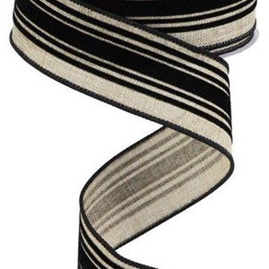 Black Beige Velvet Stripe  Wired Ribbon By the Roll 1.5" x 10 Yards RGC181901