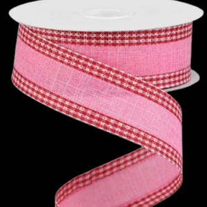 Valentine Pink Red Gingham Trim Royal Burlap  Wired Ribbon By the Roll 1.5" x 10 Yards RGA1098T2