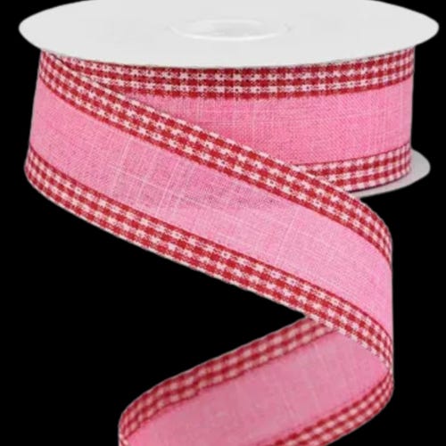 Cinta de arpillera con alambre, con ribete de cuadros vichy rosa y rojo de San Valentín, rollo de 3,8 cm x 9,5 m (1,5" x 10 yardas) RGA1098T2