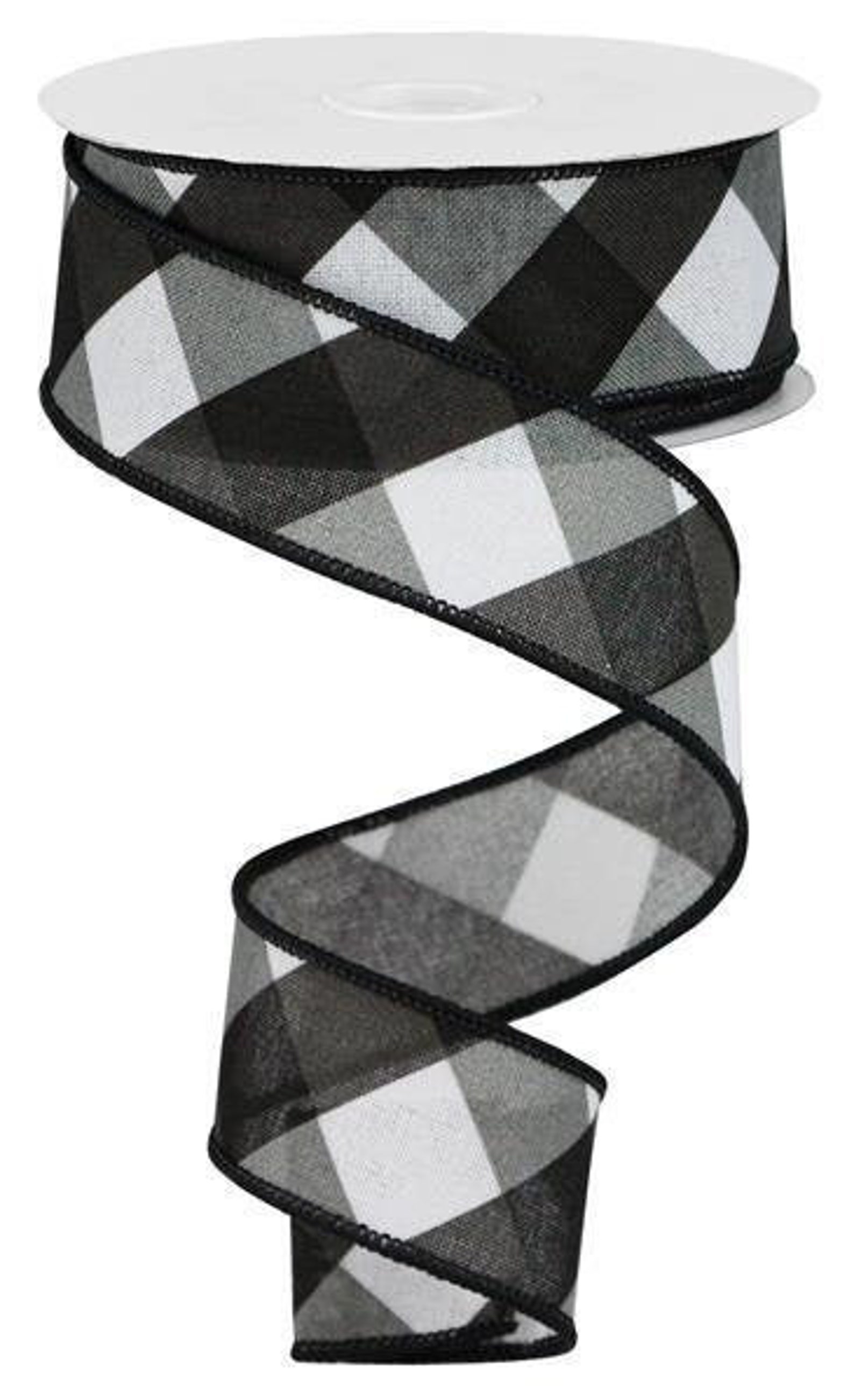 Black White Buffalo Plaid Wired Ribbon By the Roll 1.5 x Etsy